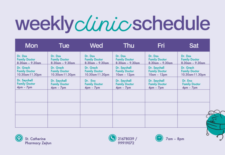 Zejtun St. Catherines Doctors Weekly Schedule